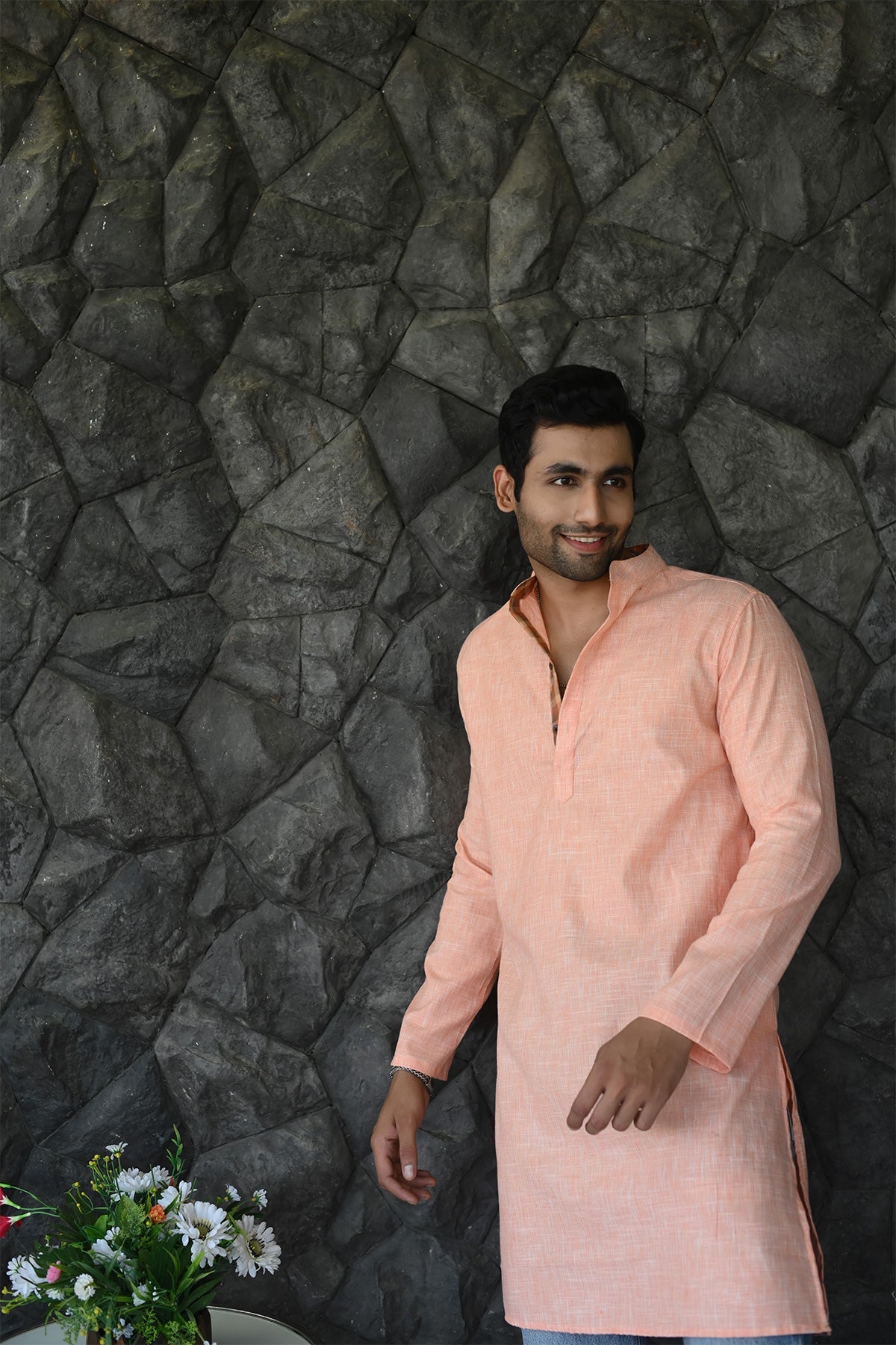 Long Kurta Plain Orange Khadi Fabric