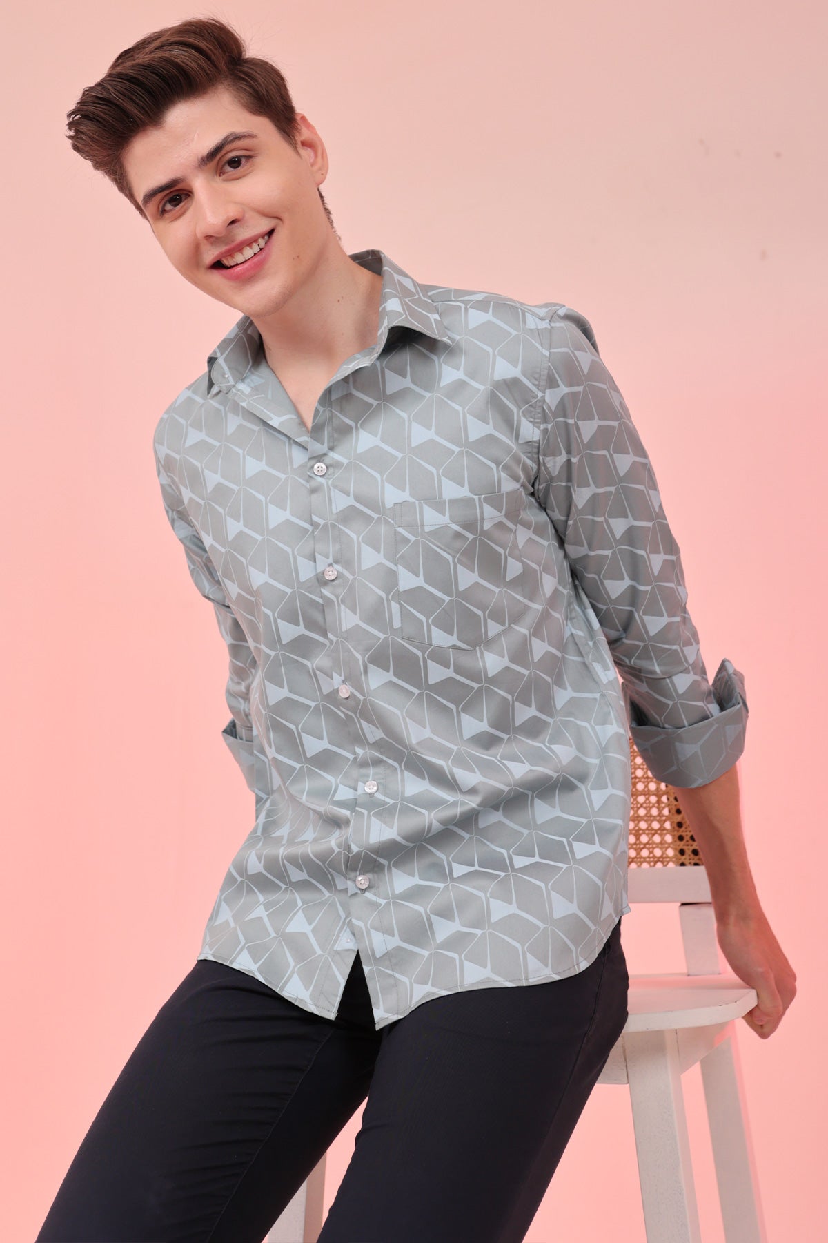 Majestic Blue print cotton shirt full sleeves