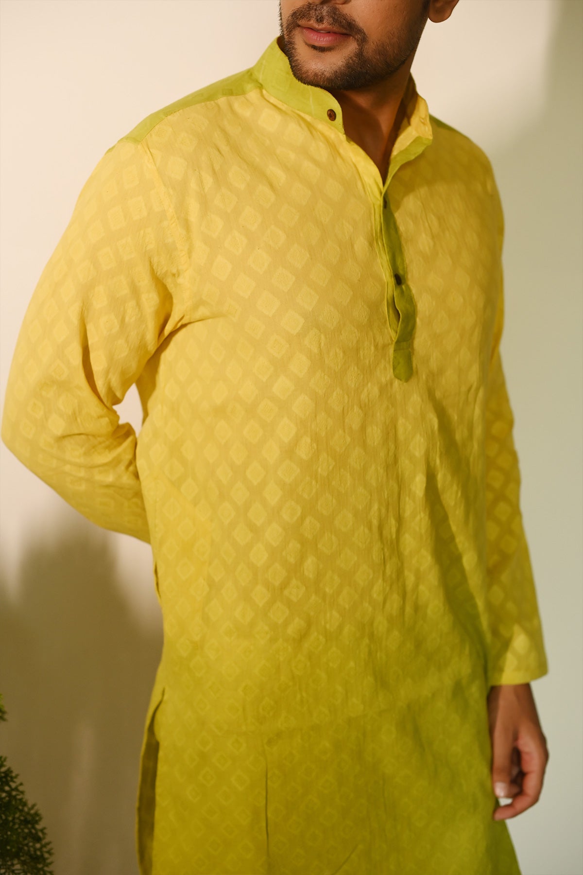 Lime Ombre Tie & Dye Designer Full Sleeves Pure Cotton Kurta | Style Matters