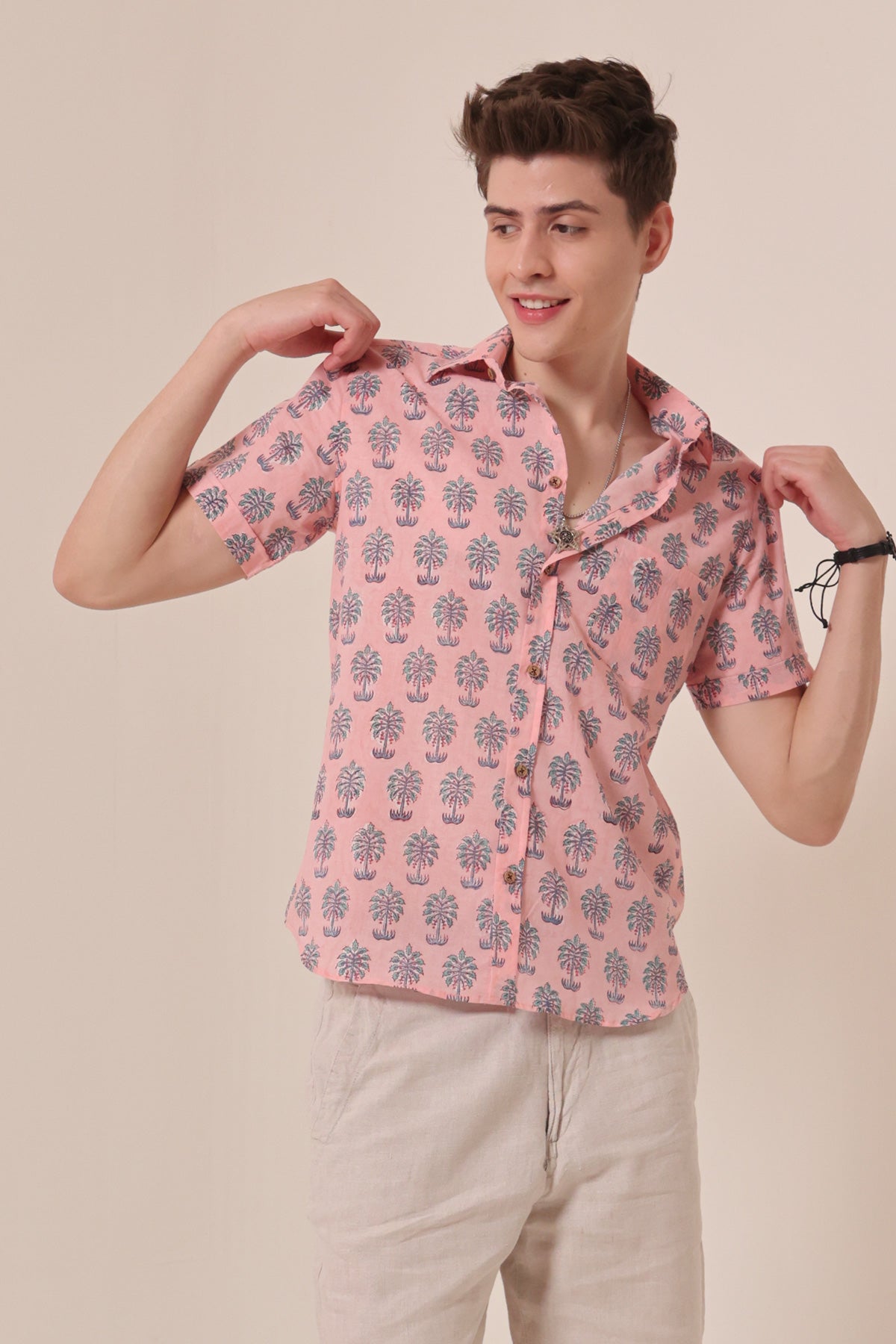 Palm Tree print cotton shirt half sleeves