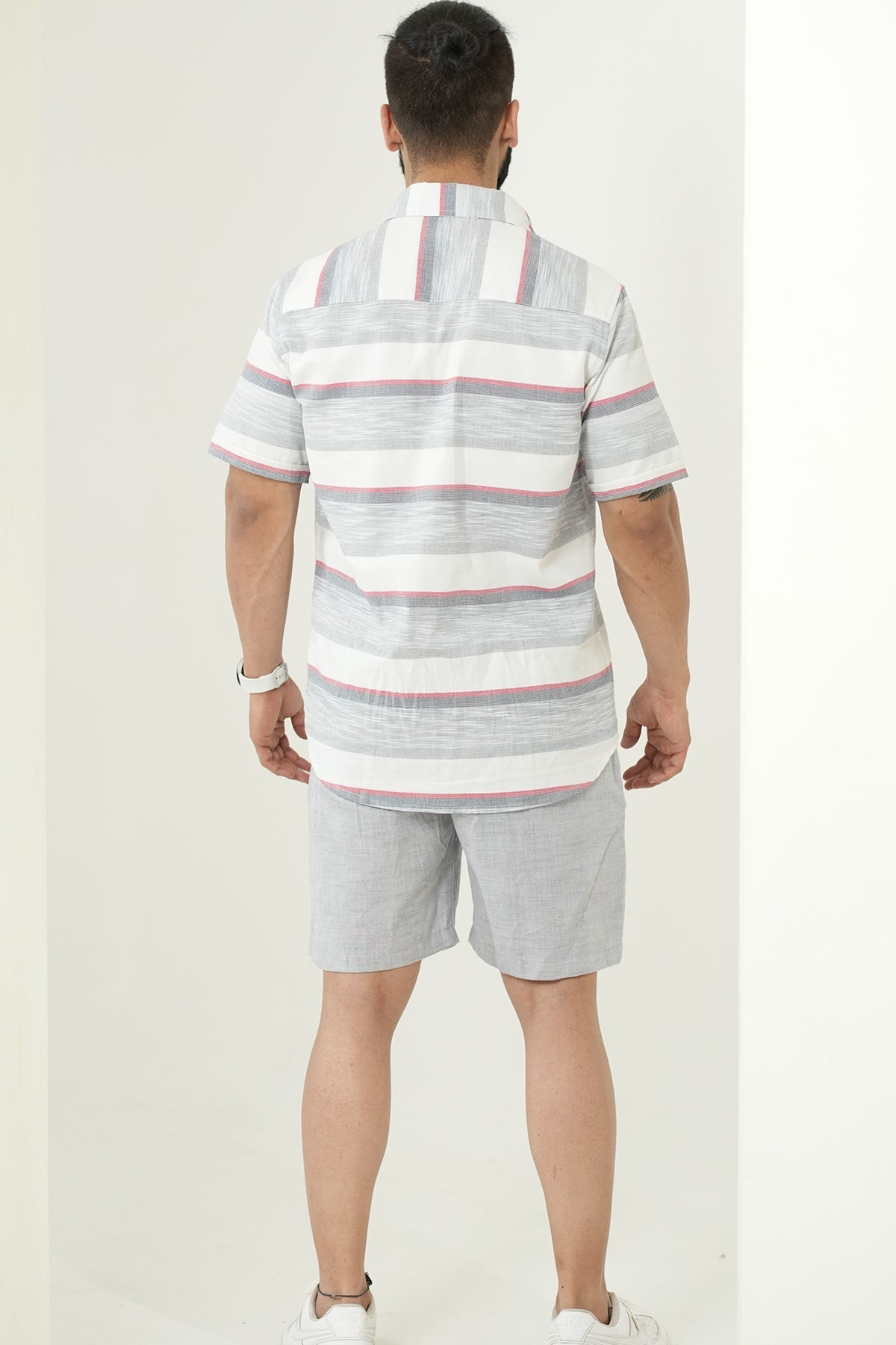 White Shirt with Striped Print, Half Sleeves Cotton | Style Matters