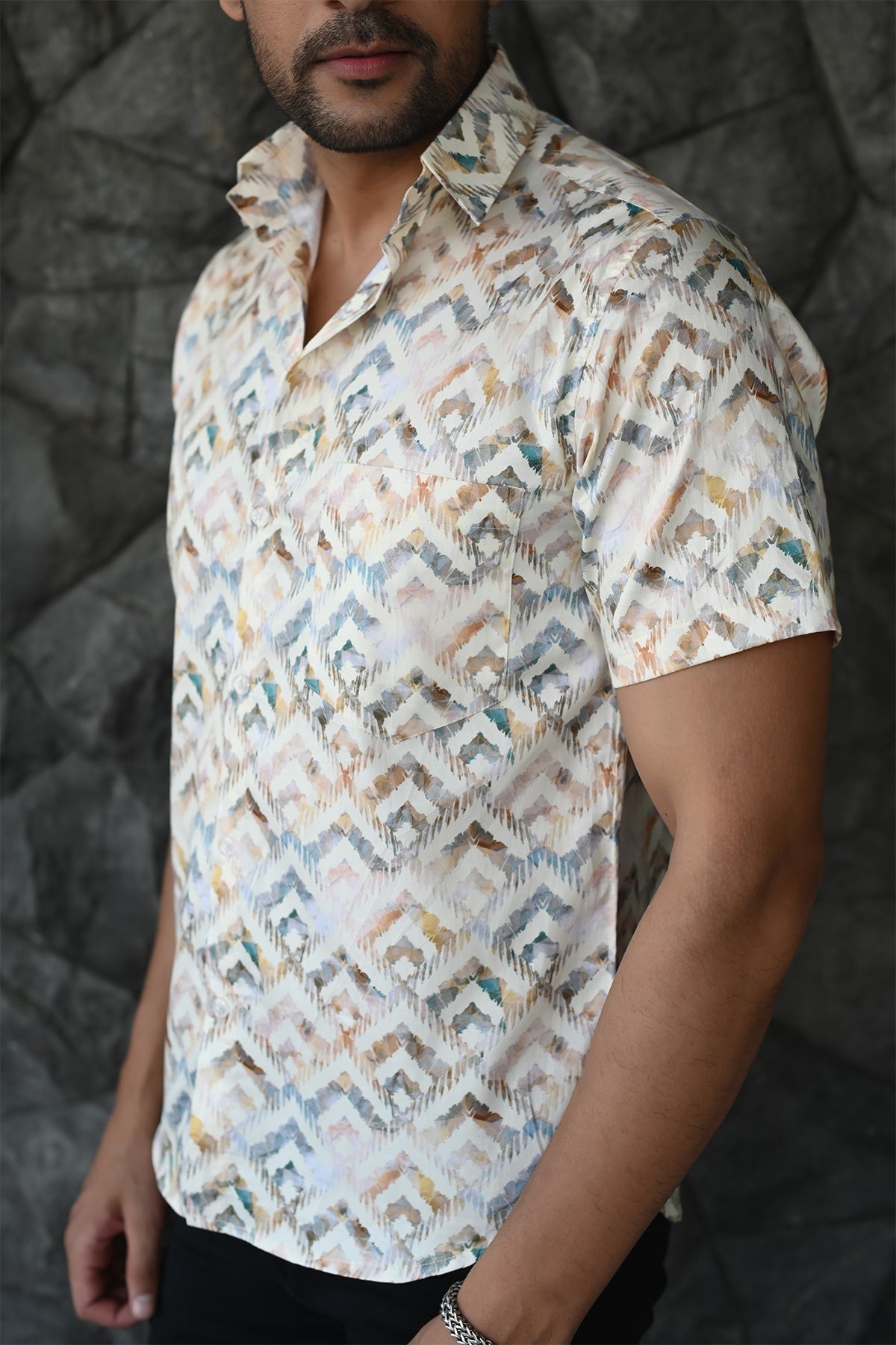 CreamNColor print cotton shirt half sleeves