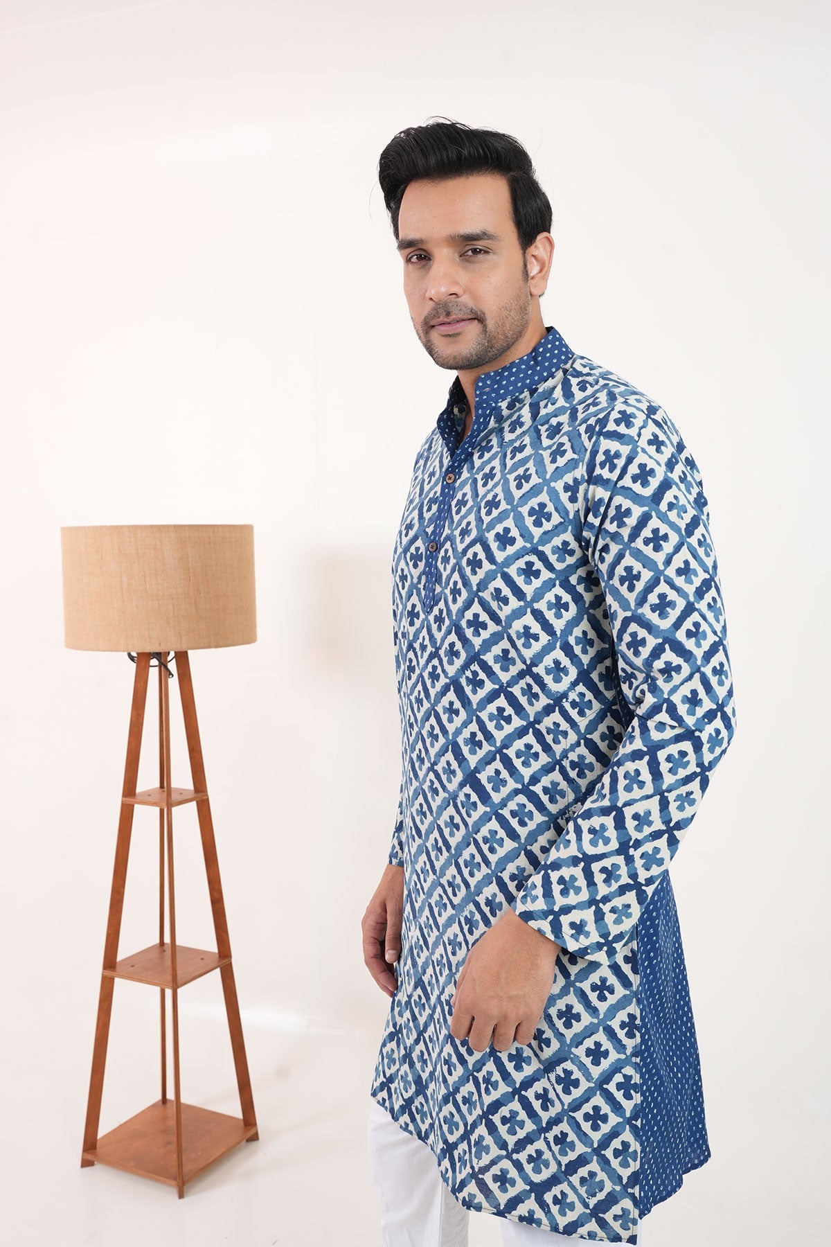 Blue White Flowers Hand Block Print Cotton Kurta | Style Matters