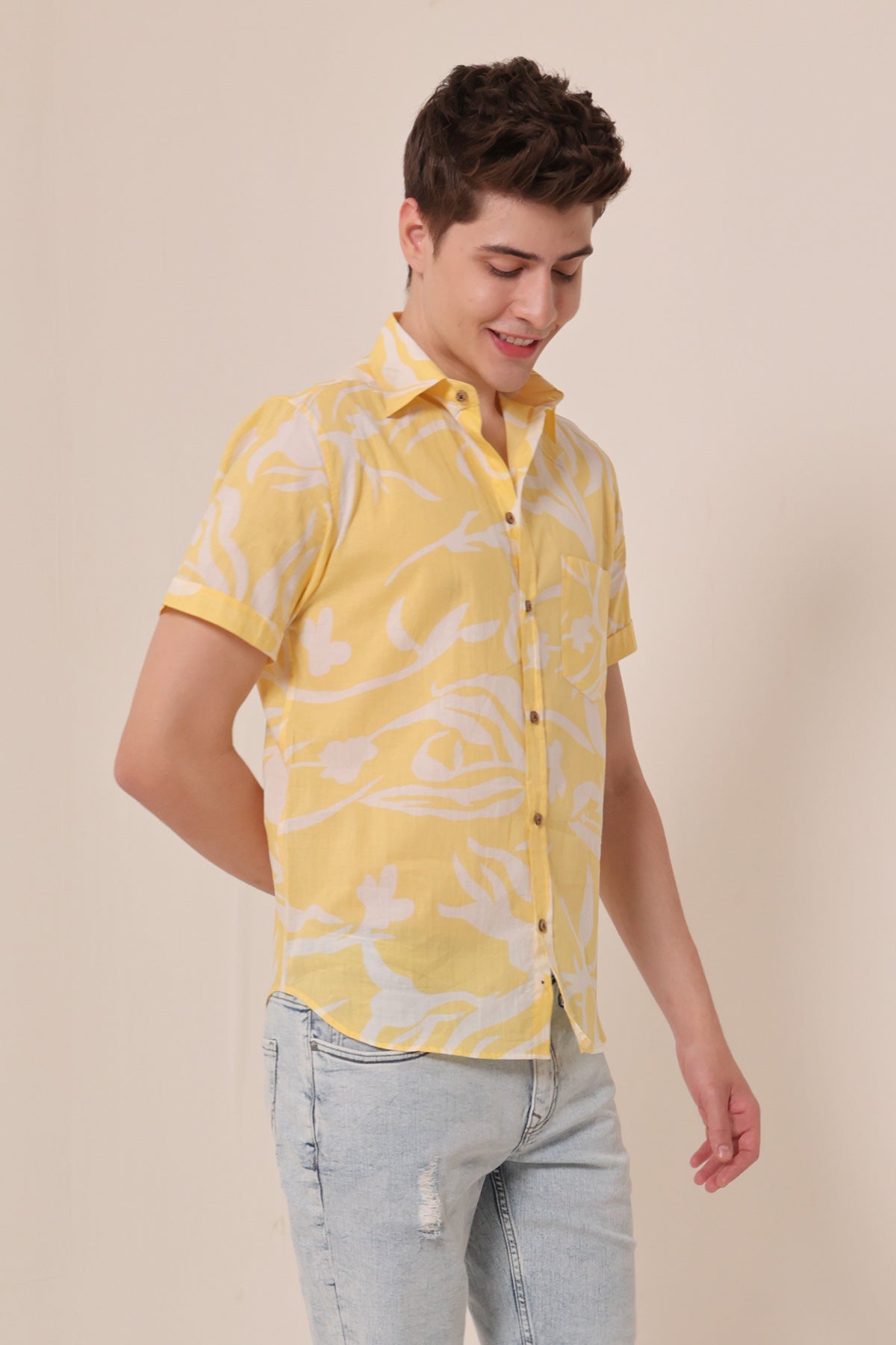 Tuscan Sun  print cotton shirt half sleeves