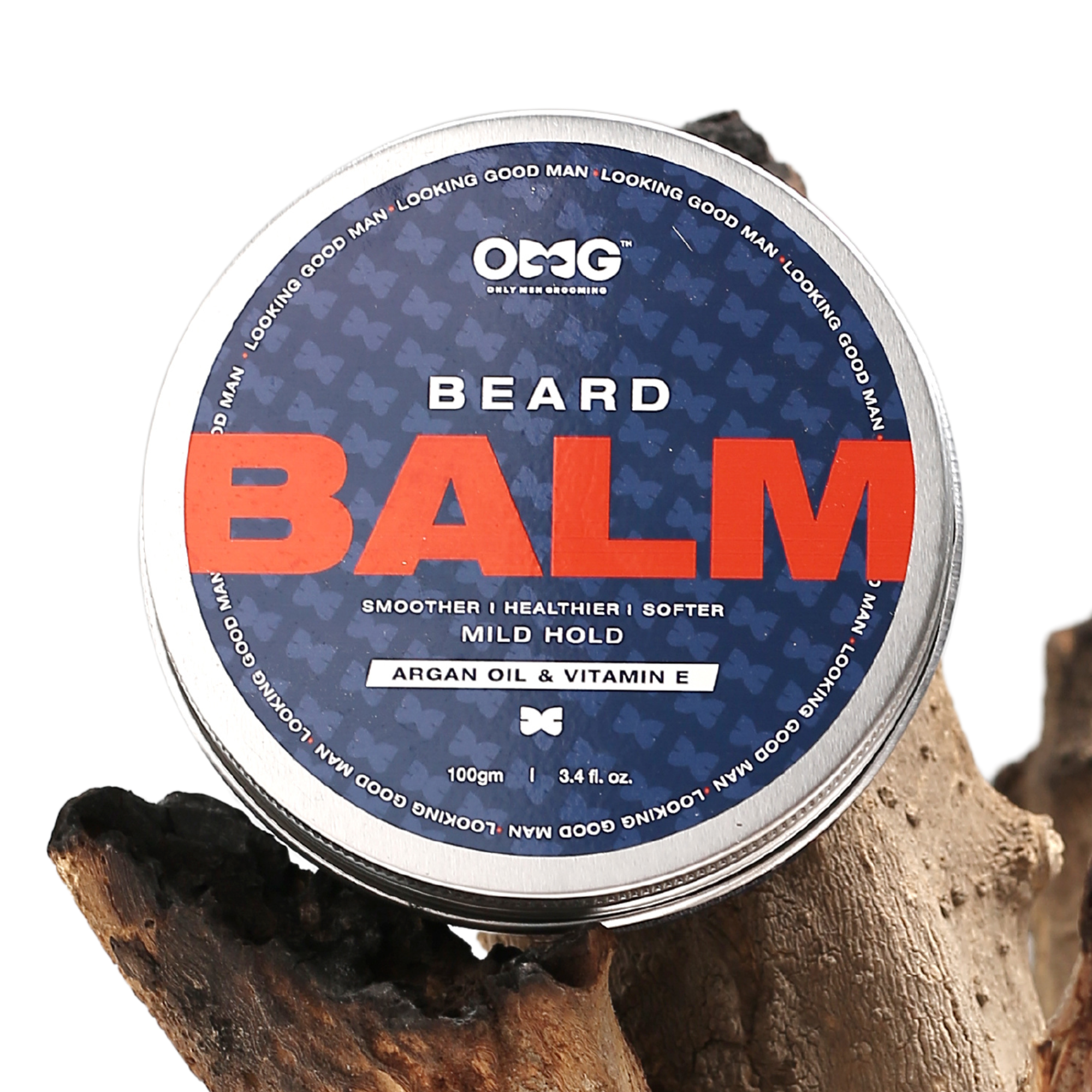 OMG Beard Balm 100gm | Agran Oil | Enriched with Vitamin E | for Mild Hold | for Smoother Healthier Softer Beard Hair | 100% Natural Ingredients