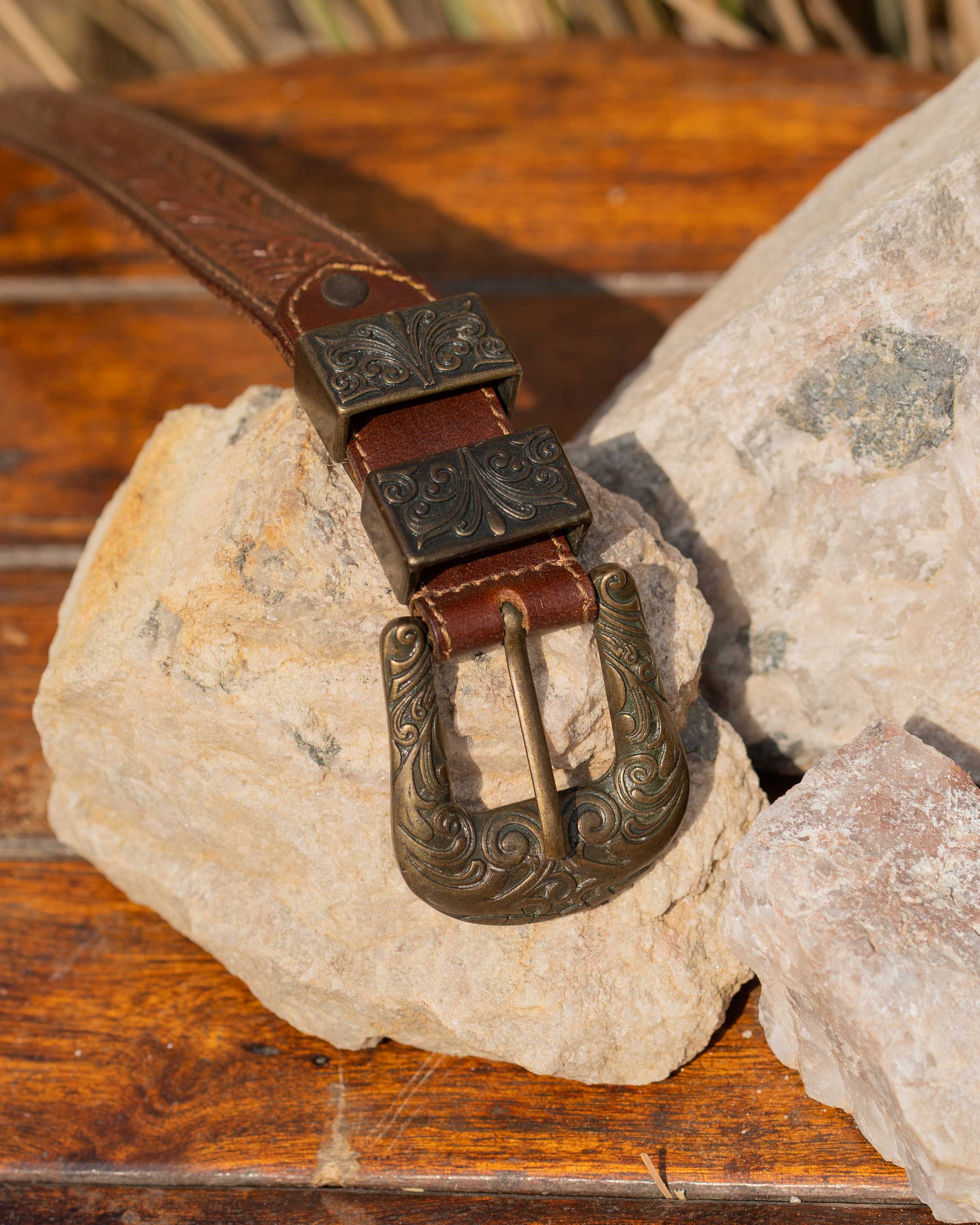 StacheMan's Classic Tan Golden Leather Tooled Belt