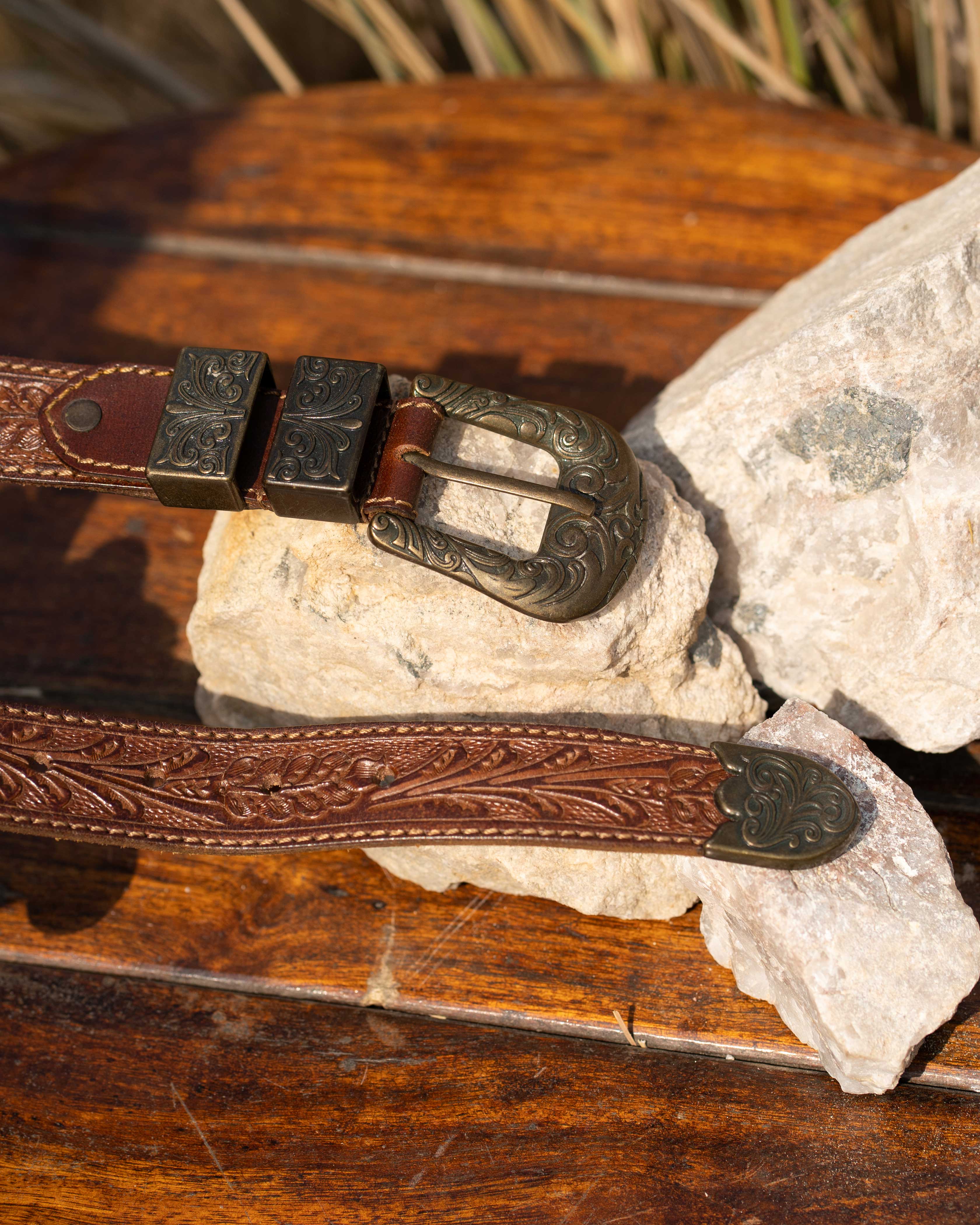 StacheMan's Classic Tan Golden Leather Tooled Belt