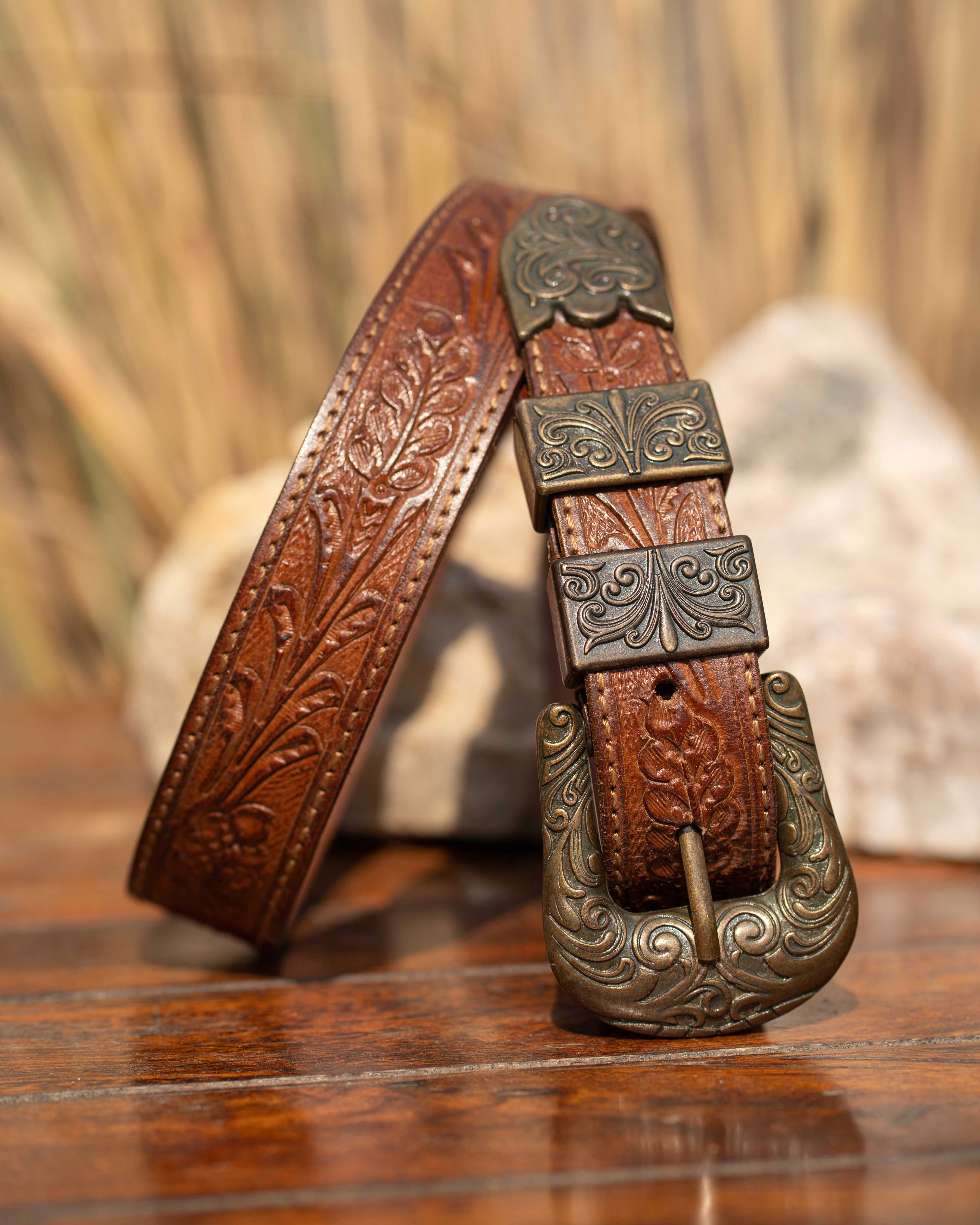 StacheMan's Classic Tan Golden Leather Tooled Belt